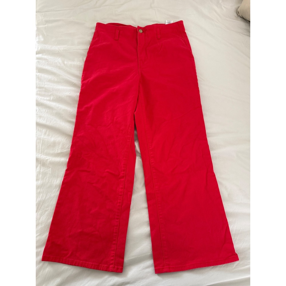 Draper James 12 Red Wide Leg Jeans High Rise Statement Denim Preppy - Picture 2 of 8